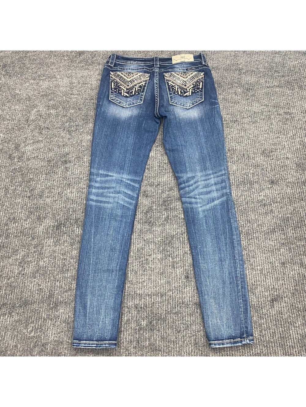Miss Me Jeans Womens 28 Mid Rise Skinny Blue Stonewashed Denim Rhinestone Sequin